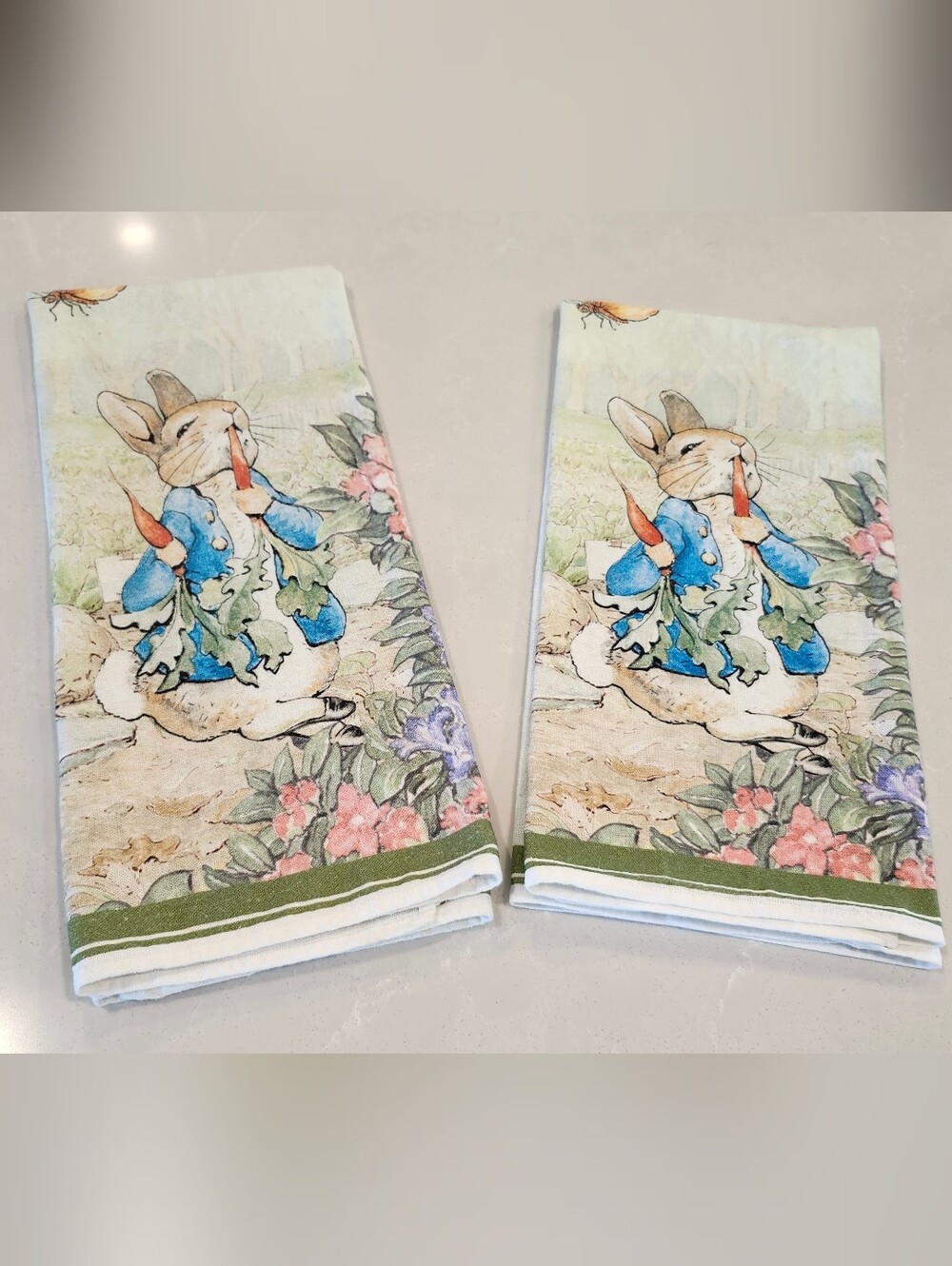 Williams Sonoma Beatrix Potter Cotton Tea Towels — White, Blue & Green